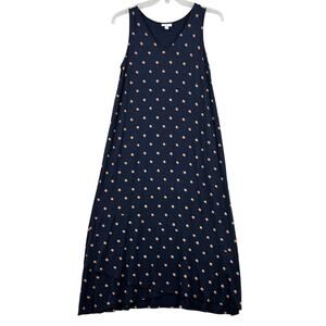 J. Jill Maxi Dress Size S Navy Blue Polka Dot Pockets Sleeveless Stretch Knit
